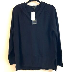 Charter Club Luxury 100% Cashmere Sweater Hoodie Tunic Large Black NEW Minimal